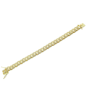 925 Sterling Silver Yellow Gold-Tone CZ Miami Link Hip-Hop Large Heavy Chain Bracelet Set