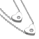 Stainless Steel Yellow Gold-Tone Double Chain White Clear CZ Love Heart Pendant Necklace