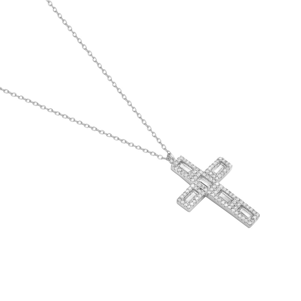 My Daily Styles 925 Sterling Silver Solid Cross Cubic Zirconia Women's or Girls Pendant - Adjustable Chain 16"-18"