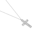 My Daily Styles 925 Sterling Silver Solid Cross Cubic Zirconia Women's or Girls Pendant - Adjustable Chain 16"-18"