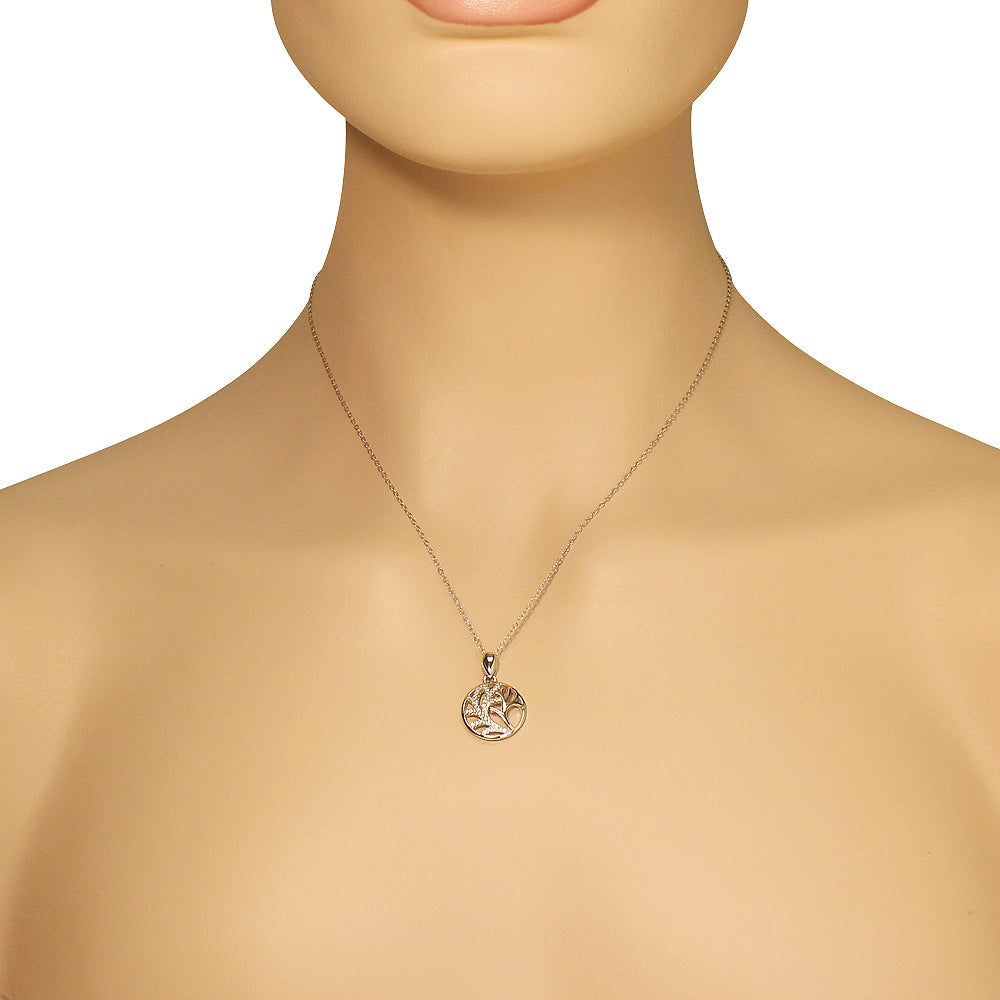 925 Sterling Silver Tree Leaf Design White CZ Pendant Necklace
