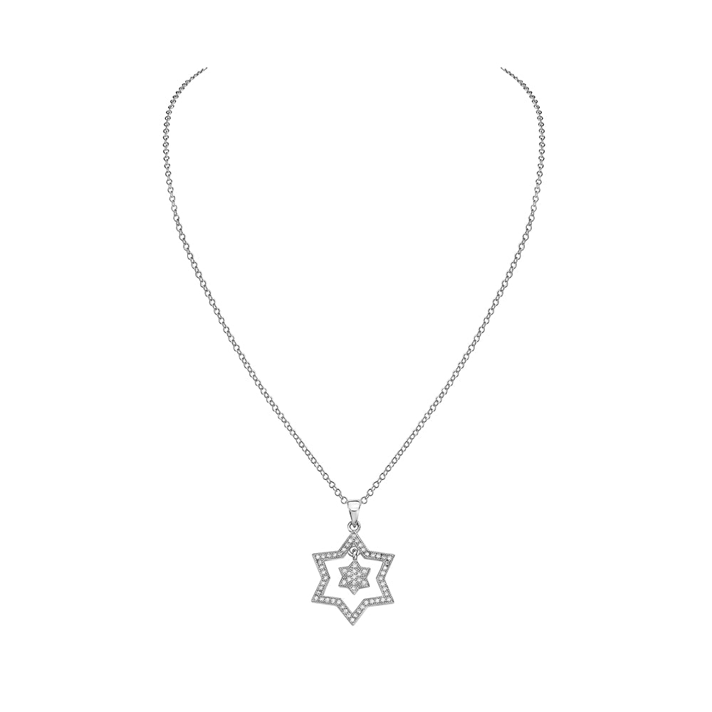925 Sterling Silver Jewish Star of David White CZ Pendant Necklace