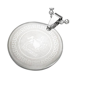 Stainless Steel Silver-Tone Greek Key Zodiac Sign Necklace Pendant - Sagittarius