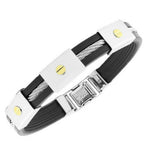 Stainless Steel Black Rubber Silicone Two-Tone Men's Bracelet