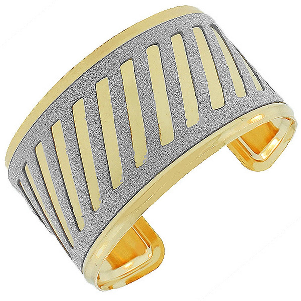 Two-Tone Glitter Open End Wide Womens Cuff Bangle Bracelet