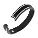 Stainless Steel Black Silver-Tone Rubber Silicone Classic Oval Men's Bracelet