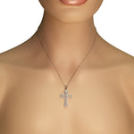 925 Sterling Silver White Clear CZ Religious Cross Pendant Necklace