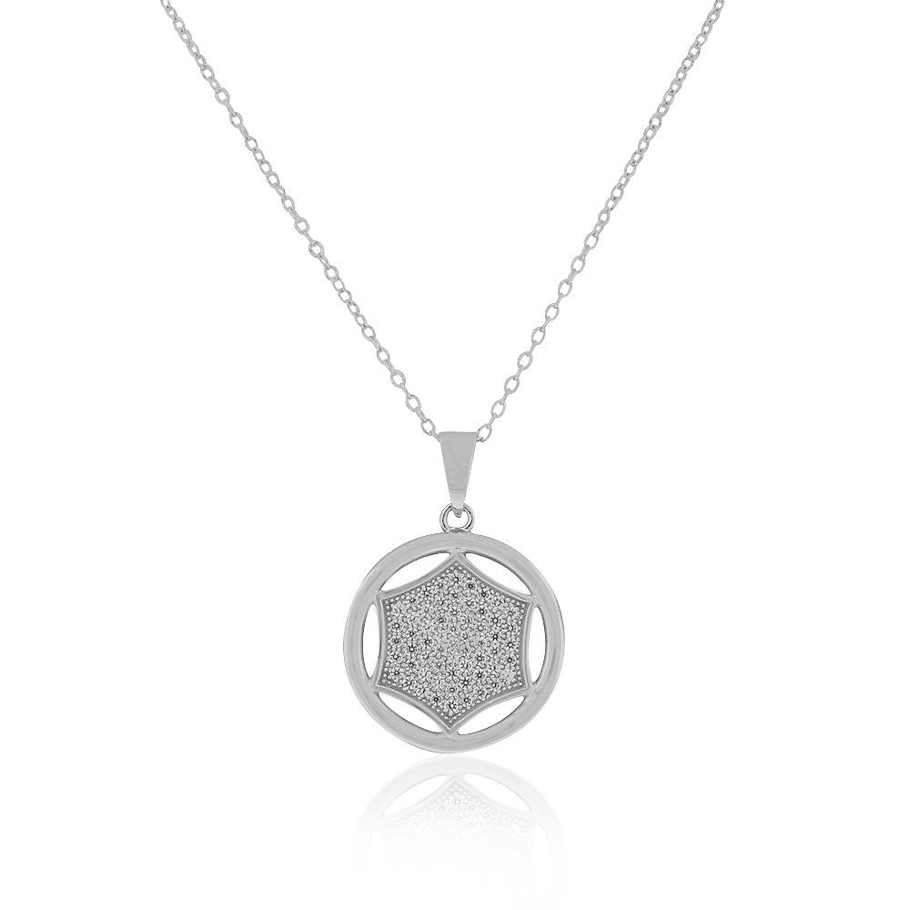 Sterling Silver White Clear CZ Round Pendant Necklace