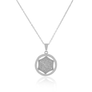 925 Sterling Silver White Clear CZ Round Pendant Necklace