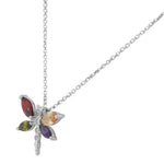 925 Sterling Silver Multicolor CZ Dragonfly Pendant Necklace Chain
