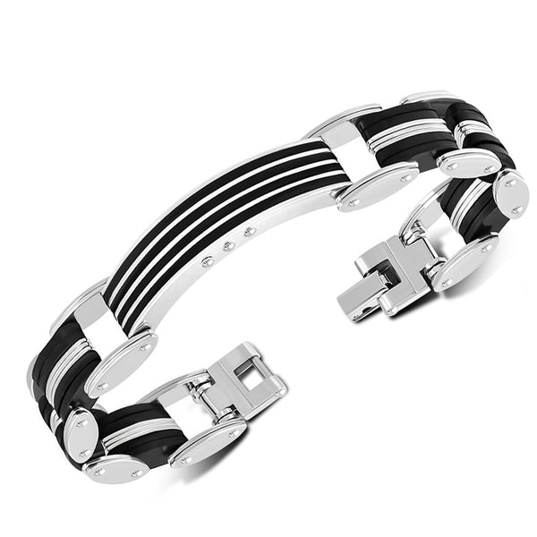 Stainless Steel Rubber Black Link Men's Bracelet