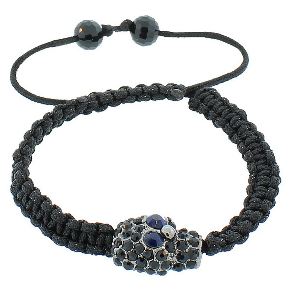 Fashion Alloy Black CZ Skull Beaded Adjustable Macrame Bracelet