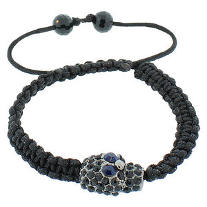Fashion Alloy Black CZ Skull Beaded Adjustable Macrame Bracelet