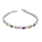 925 Sterling Silver Round Baguette White Multicolor CZ Classic Tennis Bracelet