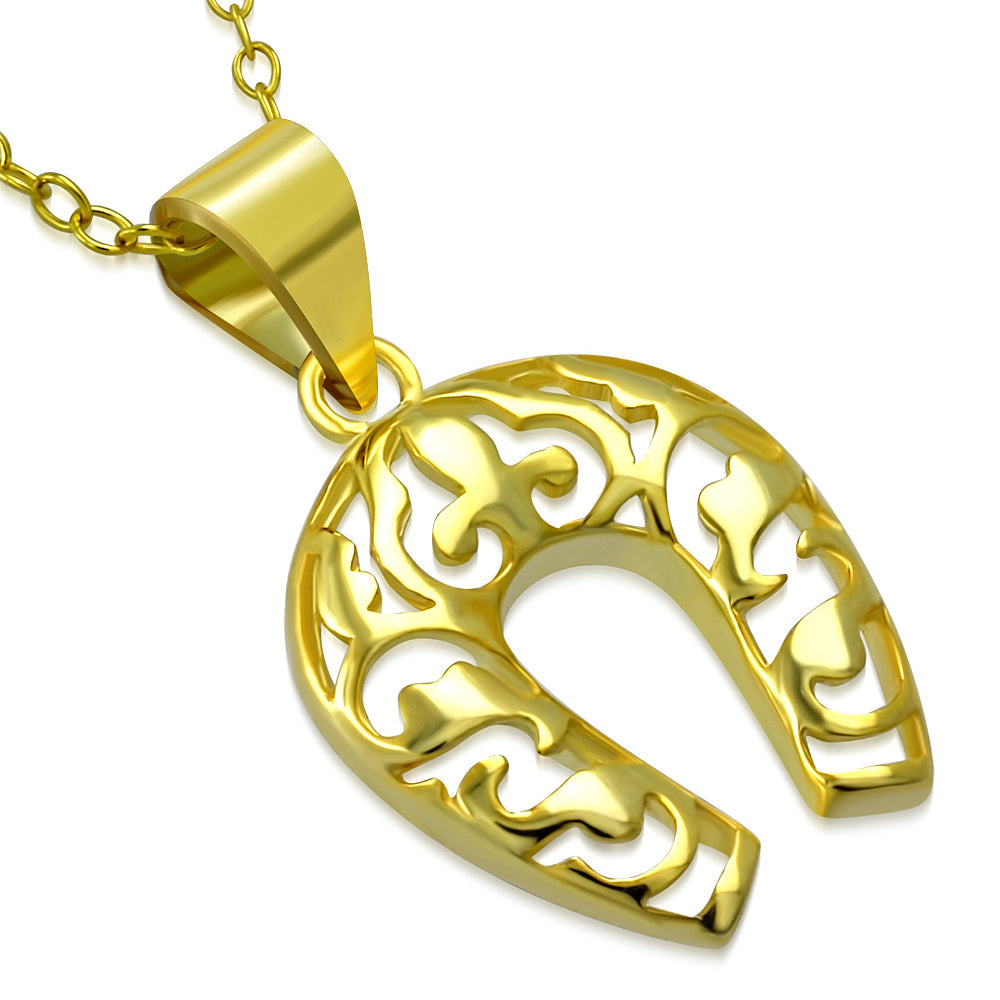 925 Sterling Silver Horseshoe Good Luck Pendant Necklace, 18"