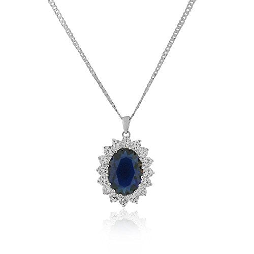 Classic Oval Sapphire Necklace Pendant Sterling Silver Cubic Zirconia