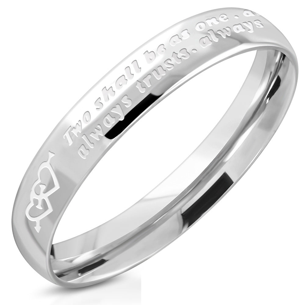 Engraved Cupid Heart Band Ring Silver-Tone Stainless Steel