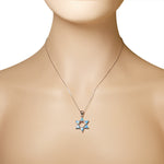 925 Sterling Silver Jewish Star of David Blue Turquoise-Tone Simulated Opal Pendant Necklace