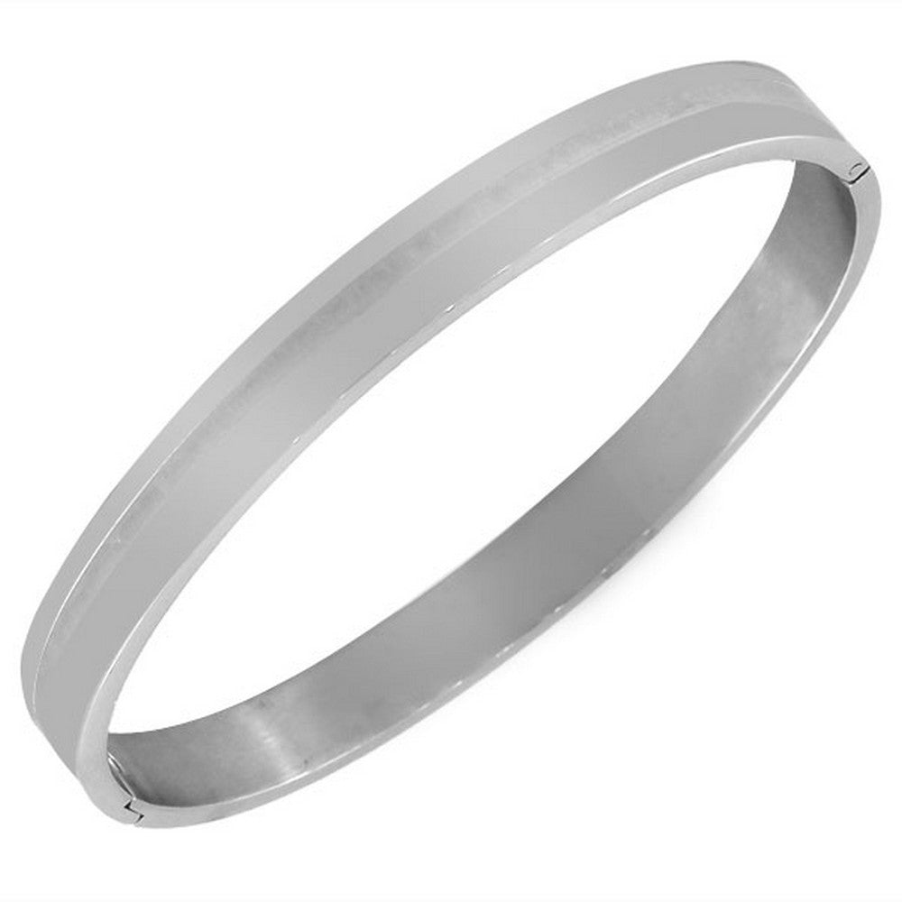 Stainless Steel Oval-Shape Silver-Tone Classic Matte Polished Bangle Bracelet