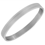 Stainless Steel Oval-Shape Silver-Tone Classic Matte Polished Bangle Bracelet