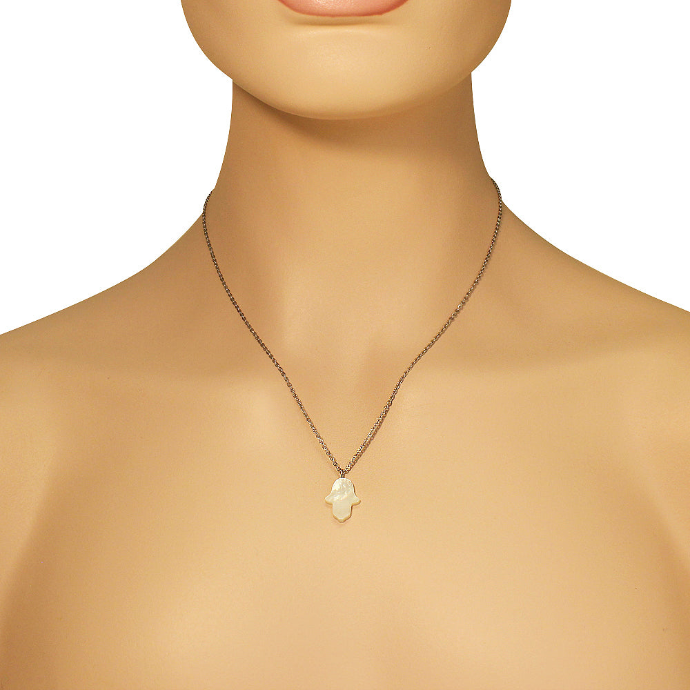 Mother of Pearl Stainless Steel Hamsa Hand Necklace