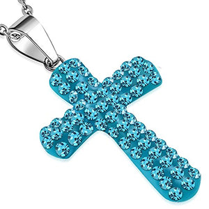 Fashion Alloy Green CZ Religious Cross Pendant Necklace