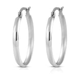 Stainless Steel Silver-Tone Classic Round Hoop Earrings, 1"