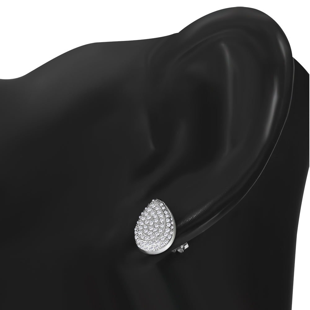 925 Sterling Silver White Clear CZ Teardrop Stud Earrings Pendant Necklace Set