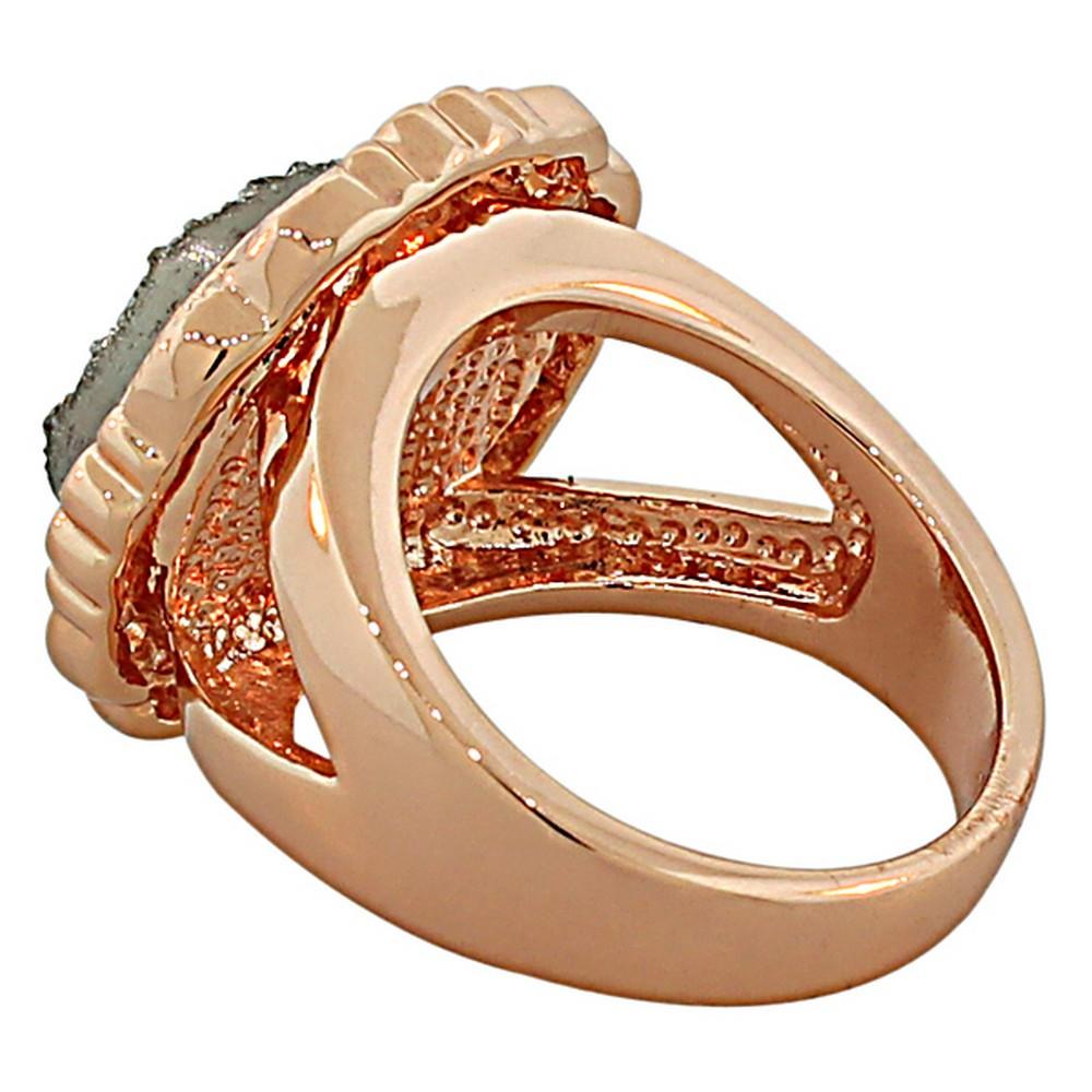18K Rose Gold Plated Bronze Black Drusy Quartz Glitter Fashion Cocktail Ring