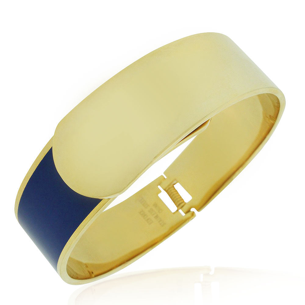 Stainless Steel Yellow Gold-Tone Blue Large Statement Bracelet Bangle