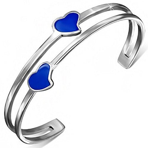 Stainless Steel Silver-Tone Yellow Enamel Love Heart Open End Bangle Bracelet