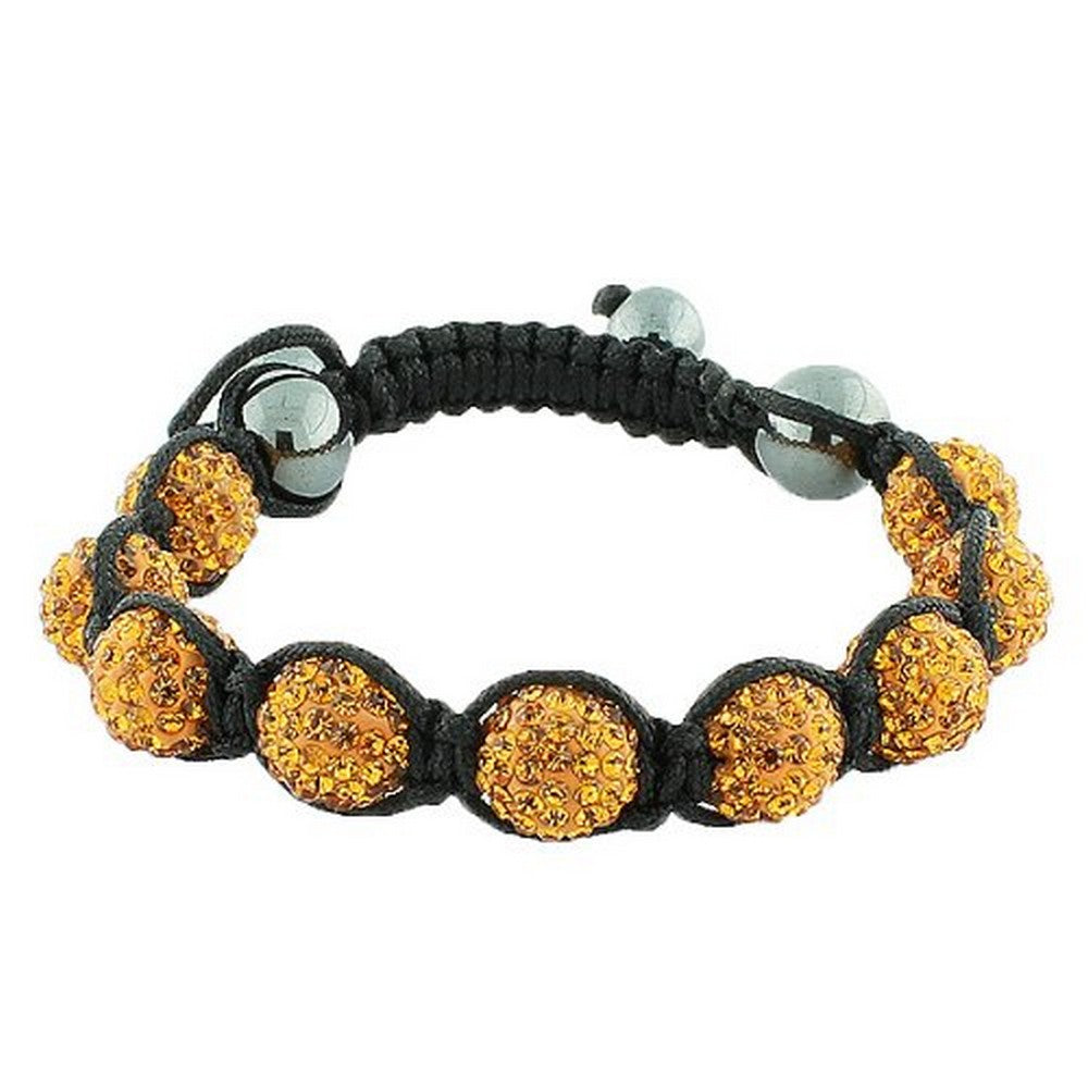 Cognac Brown CZ Black Cord Adjustable Macrame Bracelet