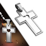 Stainless Steel Large Statement Cross Love Heart Pendant Necklace
