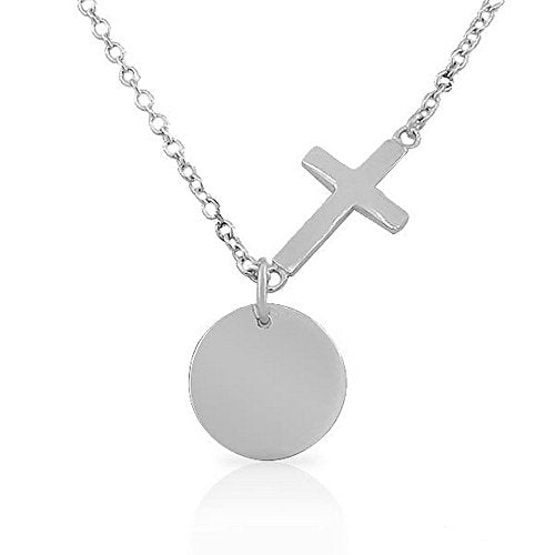 925 Sterling Silver Circle Cross Religious Womens Pendant Necklace