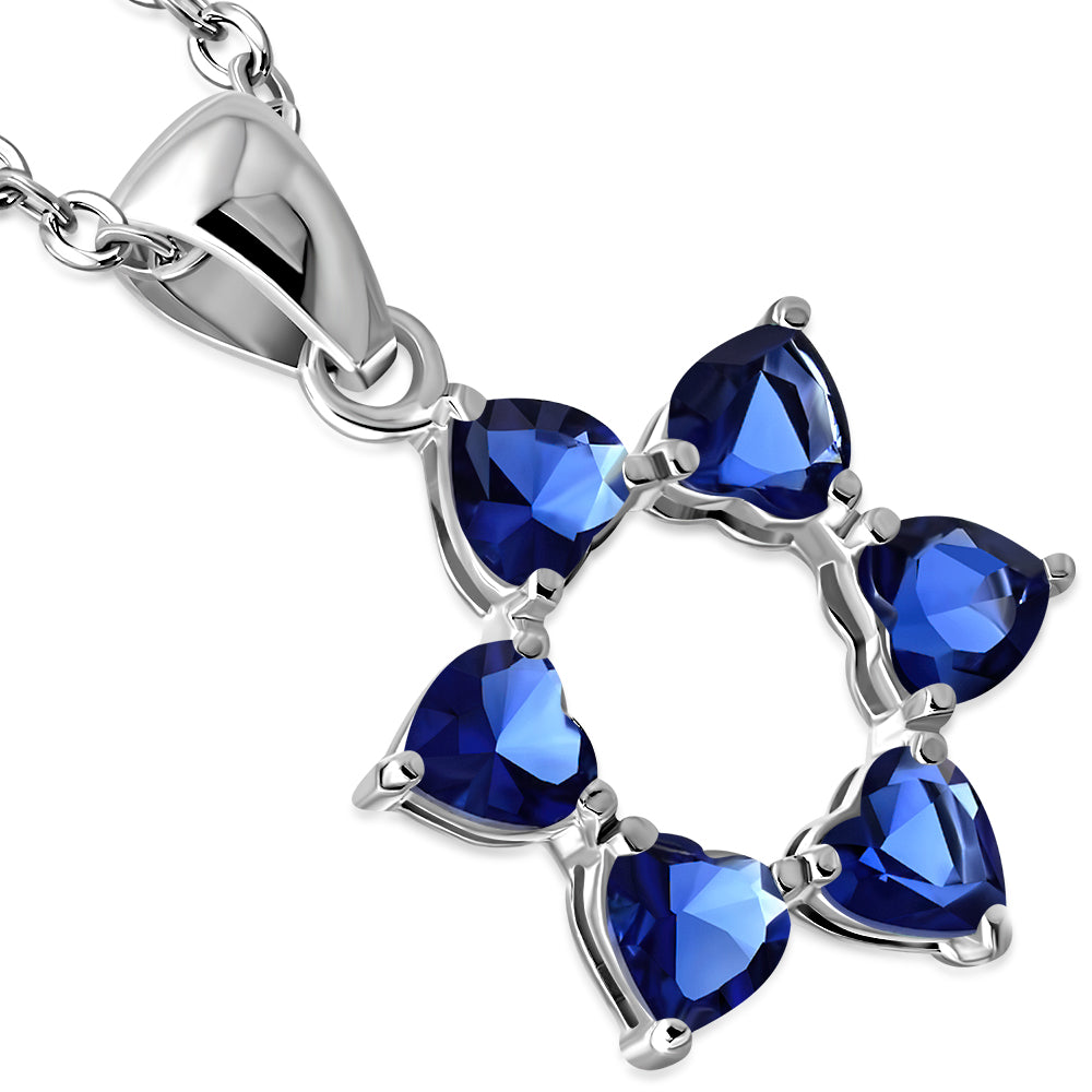 MultiColor Heart Shaped Star of David Necklace Pendant Sterling Silver