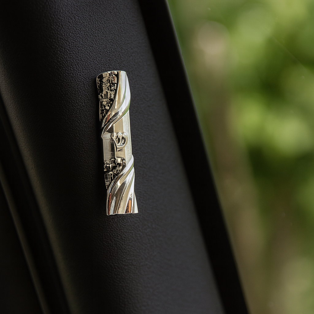 My Daily Styles Metal Nickel Car Mezuzah with Jerusalem Theme Travelers Prayer Scroll Jewish Hoshen Mezuza from Israel 2.5"