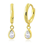 My Daily Styles Womens 925 Sterling Silver Huggie Drop Earrings with Bezel Set Pear-Shaped CZ