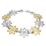 Stainless Steel Two-Tone 3D Flower Floral Link Womens Bracelet