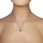 925 Sterling Silver White CZ Blue Turquoise-Tone Simulated Opal Turtle Pendant Necklace