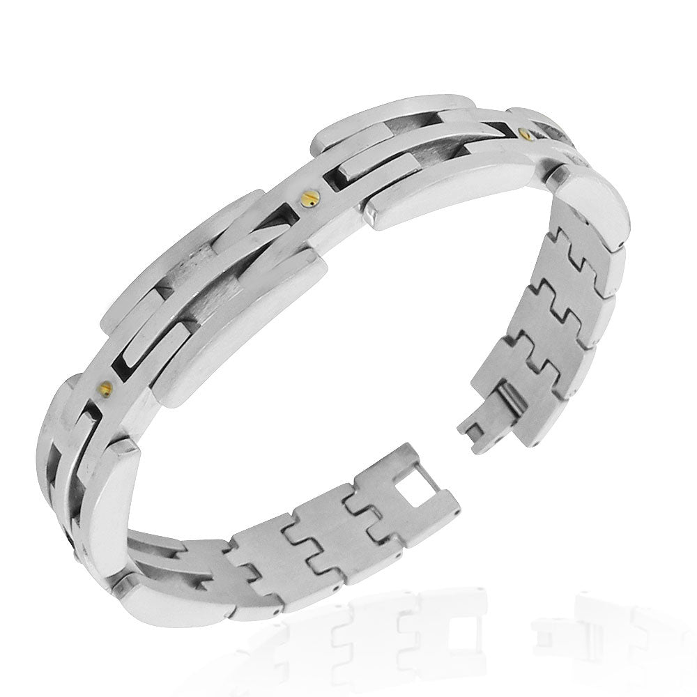 Stainless Steel Silver-Tone Link Mens Bracelet