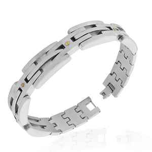 Stainless Steel Silver-Tone Link Mens Bracelet