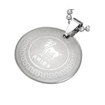 Stainless Steel Silver-Tone Greek Key Zodiac Sign Necklace Pendant - Aries