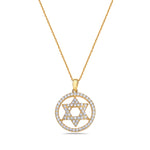 925 Sterling Silver Yellow Gold-Tone Jewish Star of David White CZ Pendant Necklace
