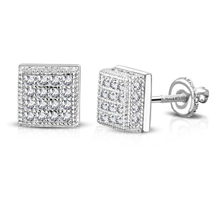 925 Sterling Silver Square White Clear CZ Screw Back Stud Earrings, 0.30"