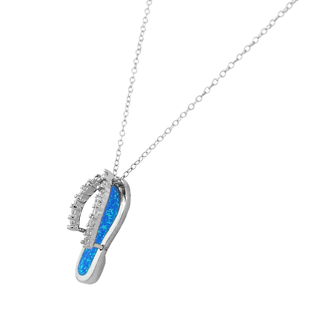 Inlay Opal Flip Flop Necklace Sterling Silver Cubic Zirconia