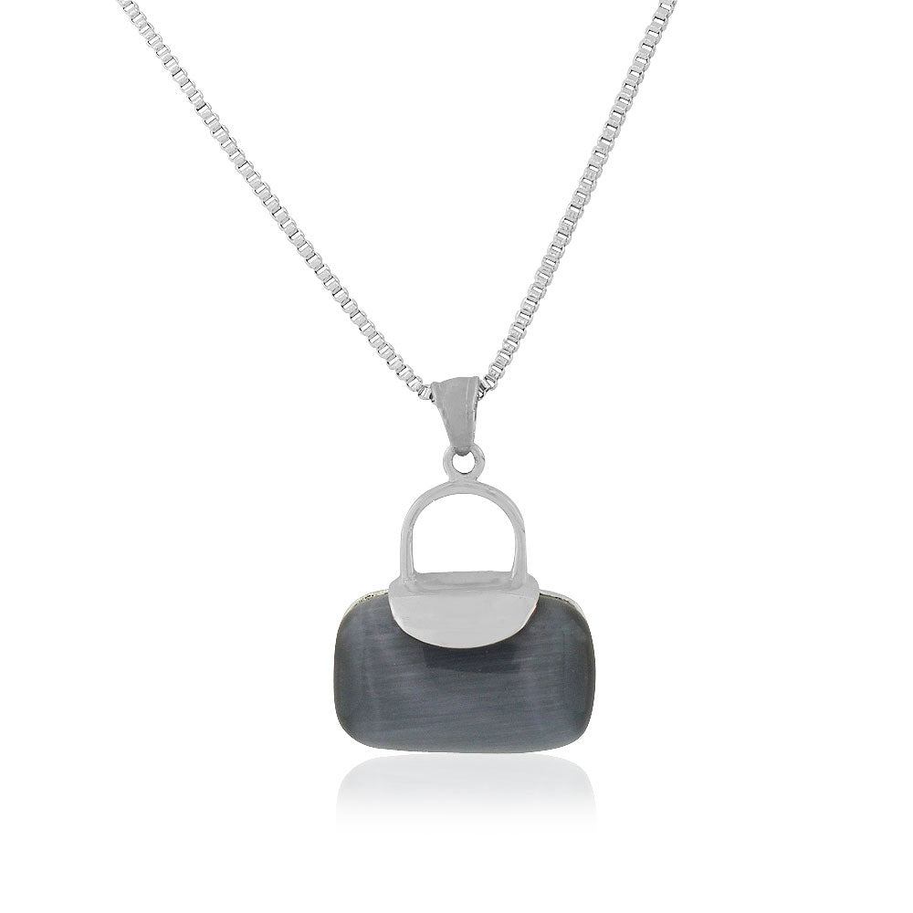 EDFORCE Stainless Steel Silver-Tone Multicolor Simulated Gemstone Purse Pendant