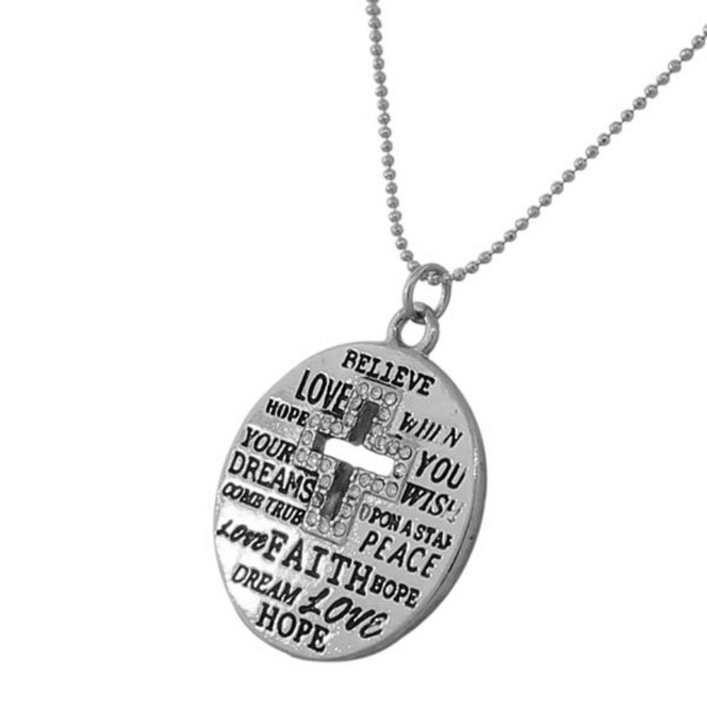 Fashion Alloy Cross White CZ Religious Pendant Necklace