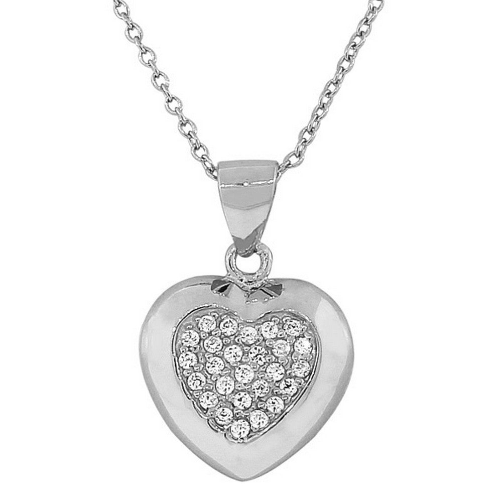 925 Sterling Silver Love Heart White CZ Pendant Necklace