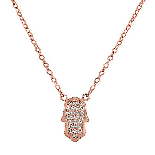 Small Gold Cubic Zirconia Hamsa Hand Necklace Pendant Sterling Silver