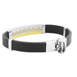 Stainless Steel Black Rubber Silicone Two-Tone Surfing Waves Mens Bracelet